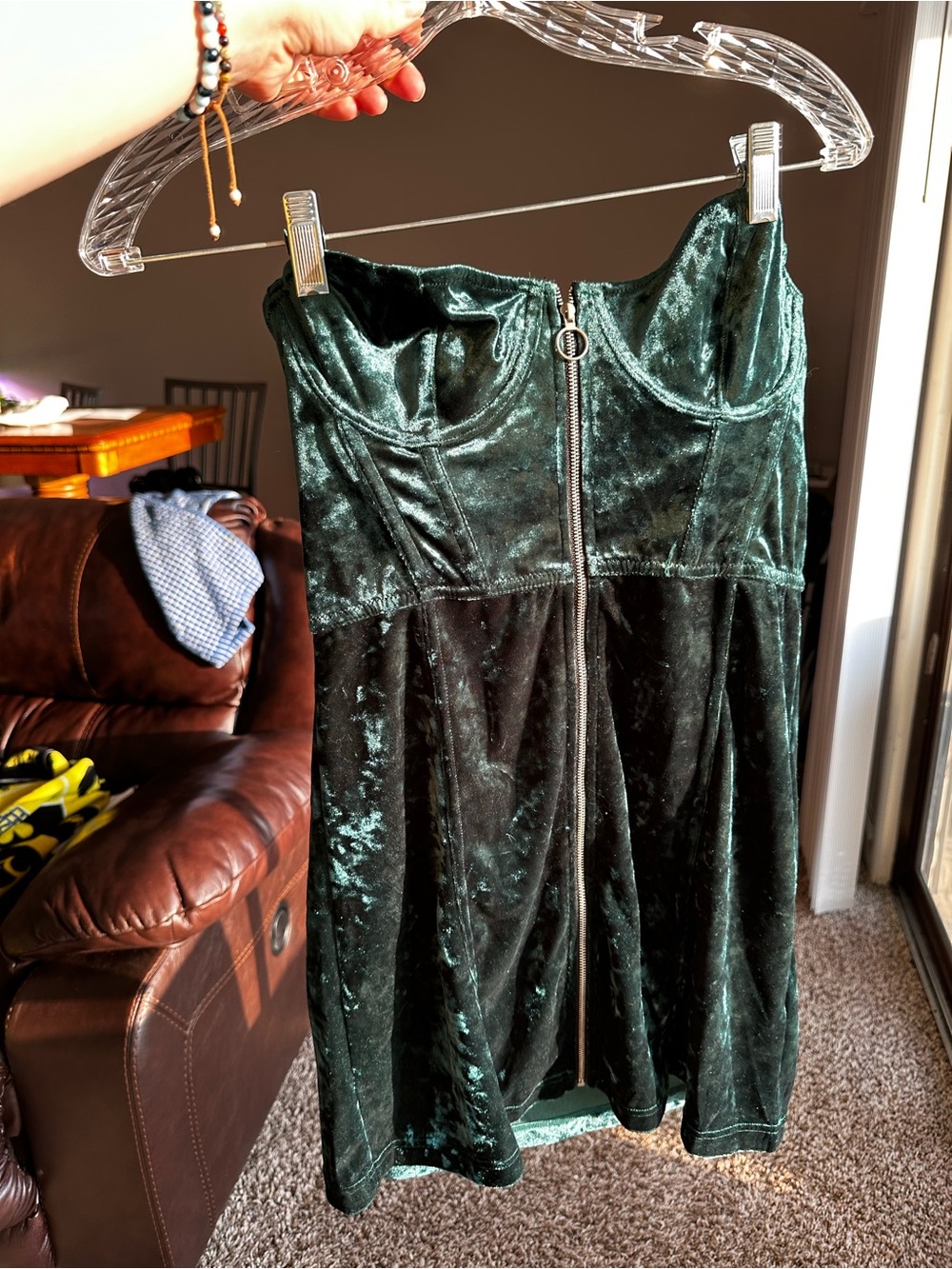 Urban Outfitters Emerald Green Velvet Strapless Bustier Corset Mini Dress